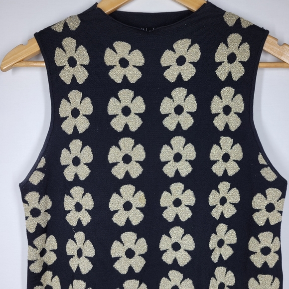 Sami + Dani Black Gold Daisy Print Knit Sleeveless Sweater Dress Size Medium - Picture 2 of 9